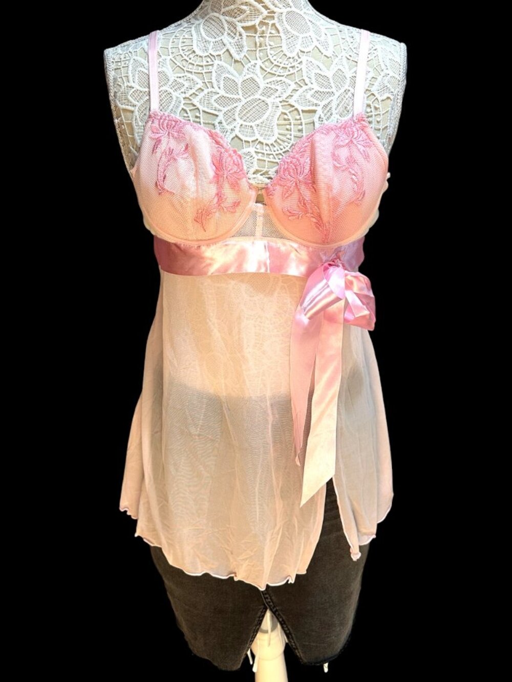 Vintage Undercover Wear Baby Pink & White Babydoll Lingerie Set Coquette & Y2K